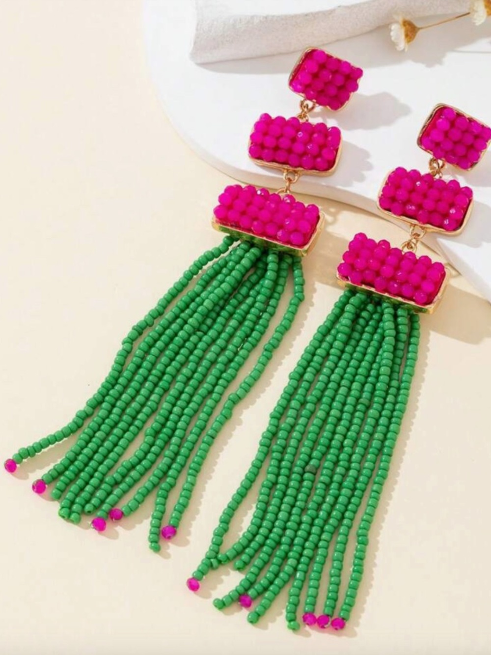 NWT Handmade Colorful Glass Bead Tassel Earrings